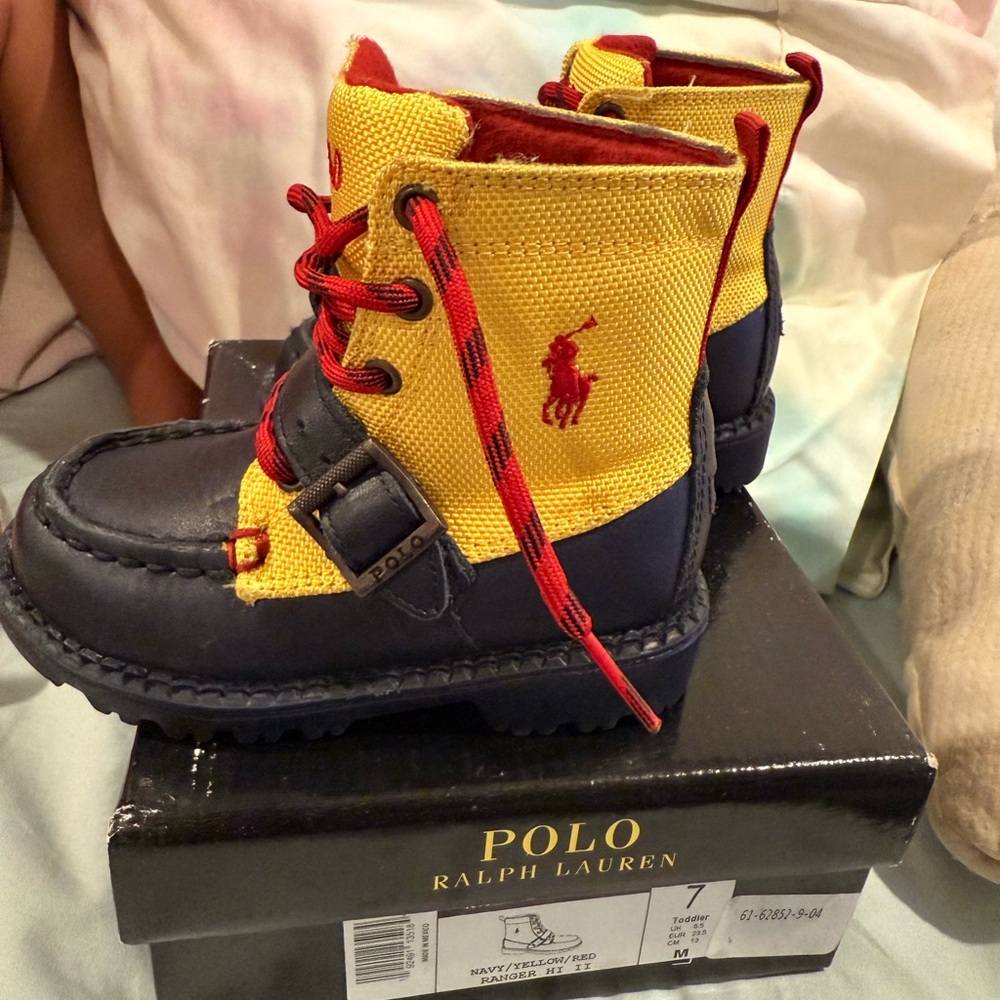 Ralph Lauren Toddler 7 Yellow & Navy Ranger Boots